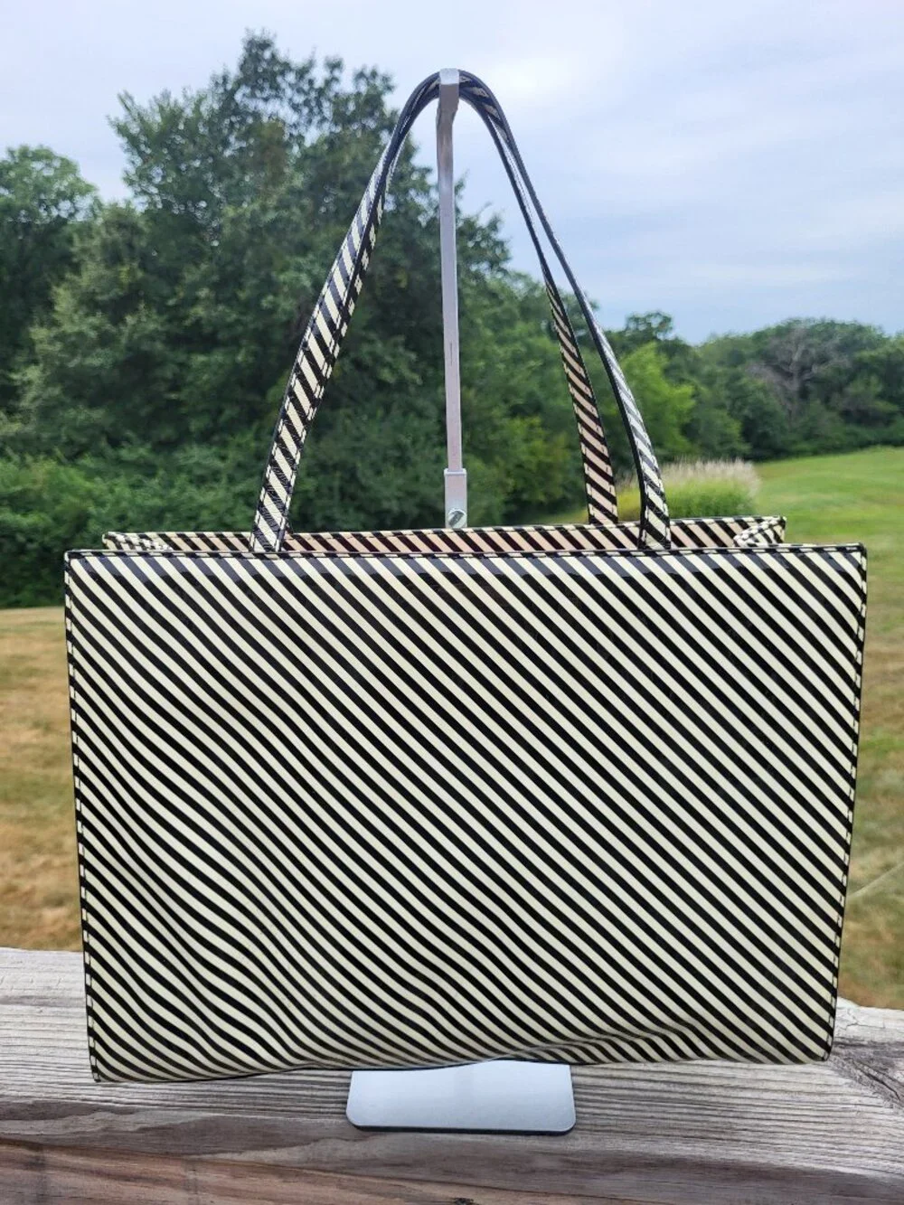 Kate Spade Ta Da! Vintage Black & Cream Striped Tote